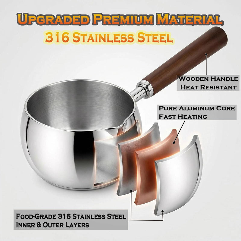 316 Stainless Steel Butter Warmer Pot with Silicone Spatula - 17oz Saucepan for Melting Butter, Heating Milk, Warming Sauces, Seafood & Chocolate