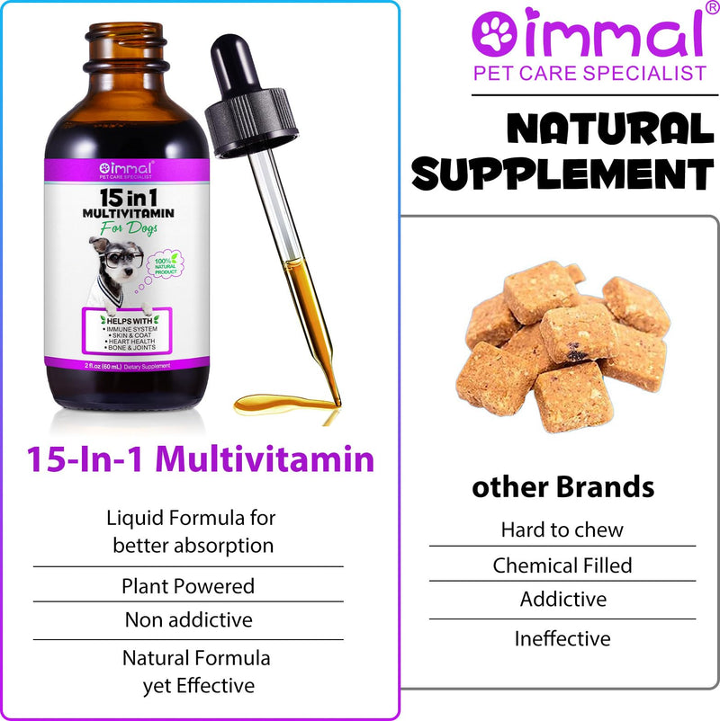 15 in 1 Dog Multivitamin Drops for Dogs - Dog Vitamins & Supplements Natural Dog Multivitamins and Minerals - Glucosamine, MSM for Skin & Coat, Heart Health, Bones, Joint, Immune System Support 15 in 1 Dog Multivitamin - PawsPlanet Australia