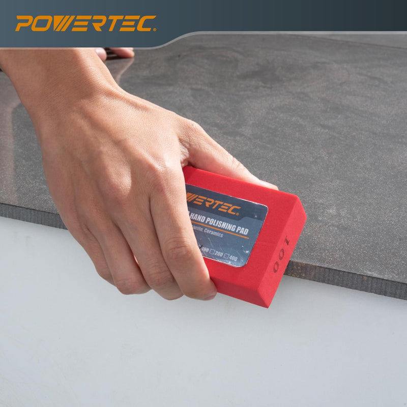 POWERTEC Diamond Hand Polishing Pads 100 Grits 2Pack, Diamond Sanding Block for Polishing and Grinding Porcelain, Ceramic Tile, Glass, Granite, Stone, Wood & Metal (71905-P2) 100 Grit 2 Pack