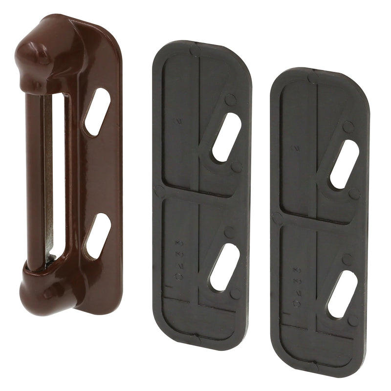 Prime-Line K 50827 Storm and Screen Door Push Button Handle Set with Interior Latch 1-1/2 in. Hole Center, Strike and Screws, Brown (Single Pack)