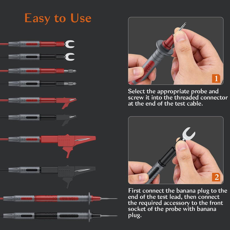 Multimeter Leads Kit, 24PCS Non-Slip Test Leads Set with Flexible Silicone Extension Leads, 8 Interchangeable Probe Tips and Alligator Clips, Cat III 1000V for Electricians & Auto Repair