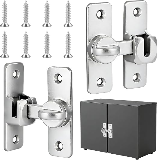 Silvery Enhanced Security Flip Latch Lock - Heavy-Duty 90/180 Degree Sliding and Swing Door Latch for Barns, Gates, and More Silvery_F47 1