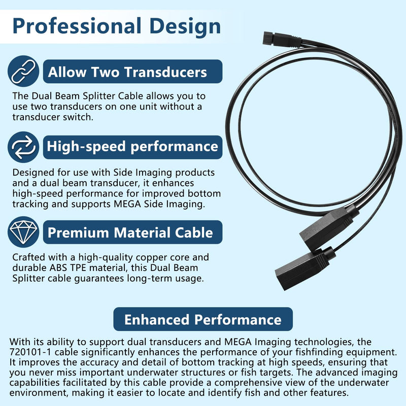 720101-1 9 M SIDB Y 9-Pin Side Imaging Dual Beam Splitter Cable Compatible with Humminbird Models That utilize 455kHz/800kHz, MEGA Imaging and MEGA Imaging+ Frequencies