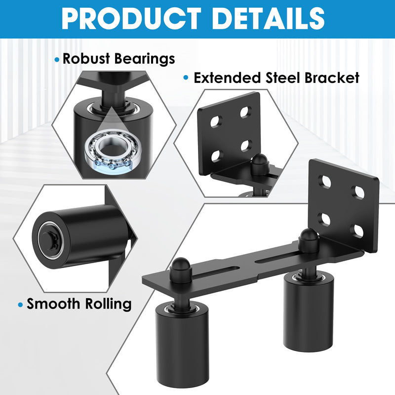 Heavy Duty Slide Gate Roller Guide with Steel L Rear Post Bracket, Adjustable Nylon Roller Guide, Rolling Gate Hardware kit for Sliding Door, Rolling Door, Wood Door (Black-1pc, 3in) Black-1pc