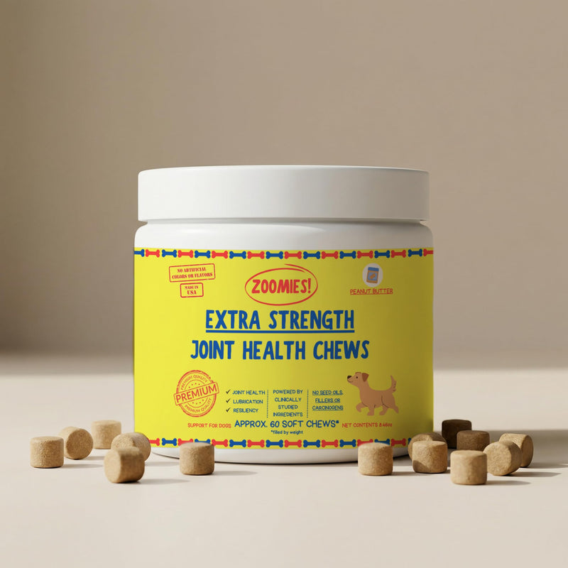 Zoomies Hip & Joint Supplement for Dogs - Soft Chews with Eggshell Membrane, Boswellia, MSM - Joint Support for Senior Dogs - Made in USA - 60 Chews 60 Chews (Pack of 1)