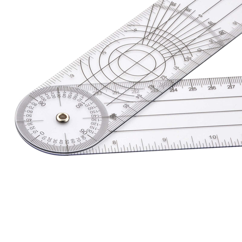 Clear Plastic Goniometer Can Rotate 360 Degree 7'' Arms, Quick Angle Protractor Measuring Tool