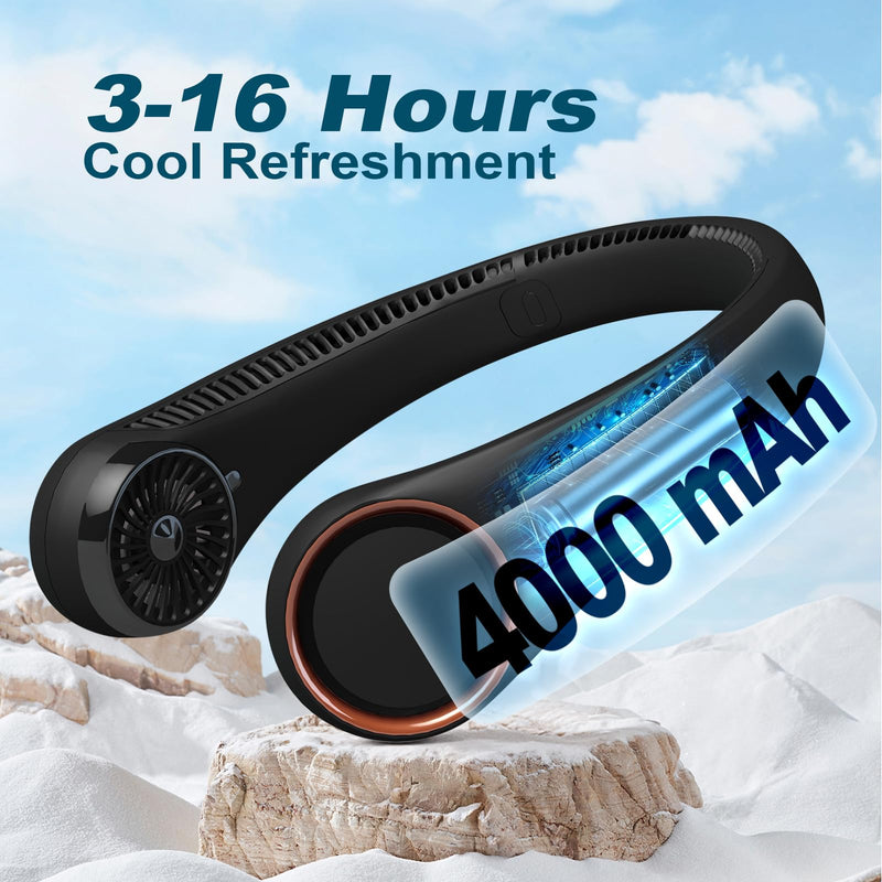 CIVPOWER Neck Fan: Portable Personal Neck Cooling Rechargeable Bladeless Fan - Hands Free 3 Speed 4000 mAh Battery USB Operated Wearable Headphone Design - Gift for Men Women Outdoor (Black) Black
