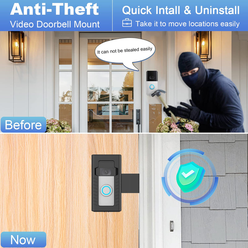 Anti-Theft Doorbell Door Mount,No-Drill Mounting Bracket for Video Doorbell 1/2/3/3 Plus/4/(2020 Release) Not Block Doorbell Motion Sensor for Home Apartment Office Room Rentals, Easy to Install