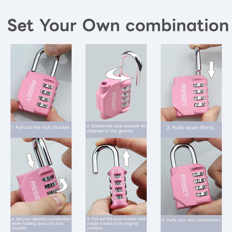 RESET-060 4 Digit Combination Lock Outdoor Padlock for School Gym Sports Locker Fence Toolbox Gate Suitcase Hasp Pink 1