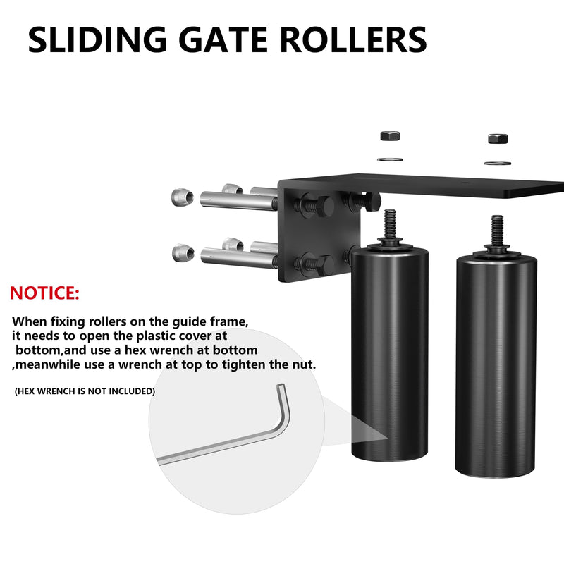 JUGREAT Gate Roller Guide,2"Slide Gate Guide Roller with L-Bracket,Universal Adjustable Heavy Duty Sliding Gate Rollers,Sliding Door Hardware 2 Inch Black