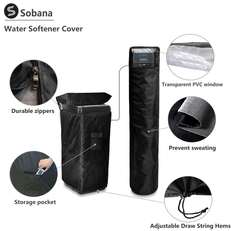 Water Softener Cover,Outdoor Insulated Water Softener Tank Cover with Top Transparent PVC Window + Brine Tank Cover with Split Zipper Opening - Prevent Sweating (Black) Split Type 64''h Water Softener Cover (Split-type)
