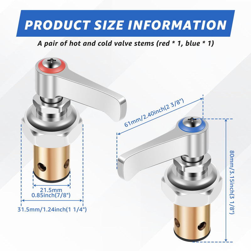 T&S Brass Faucet Parts Eterna Spindle Assembly Replacement, 002713-40 & 002714-40 Hot and Cold Side Handle Stem for Commercial Kitchen Faucet, 1 Pair (Red & Blue) Silver 2 PCS