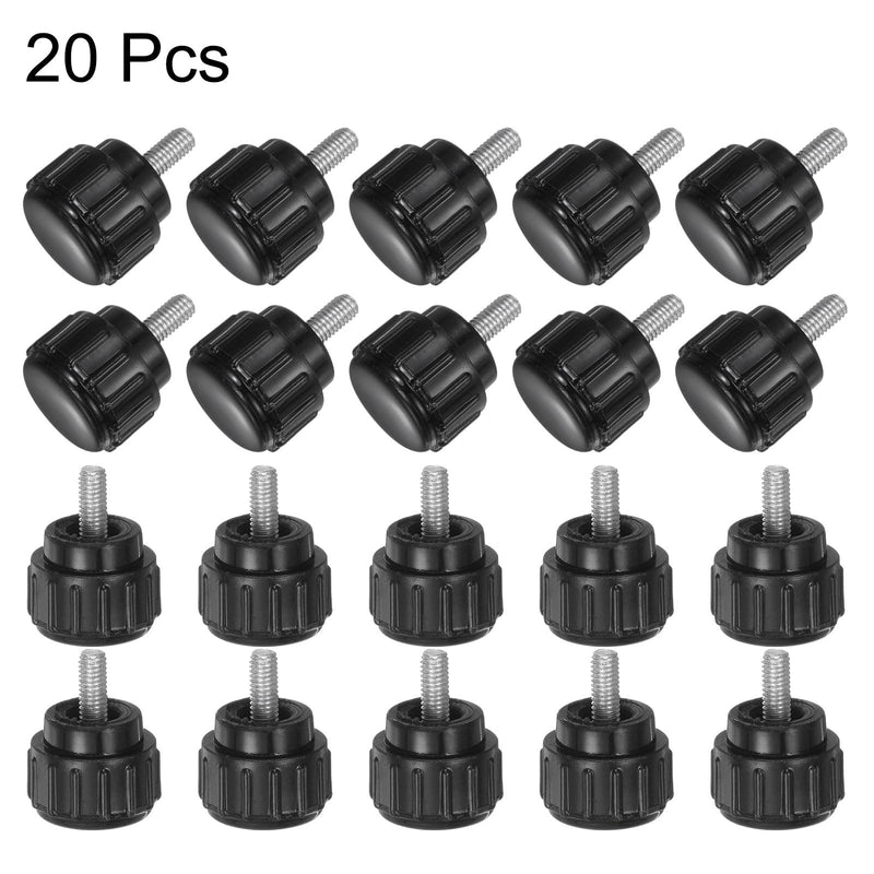 uxcell 20pcs M3 x 6mm Male Thread Knurled Knobs, Thumb Screws Clamping Knobs Grip 14mm Plastic Round Head Hand Knobs Thumbscrews, Black M3 x 6mm x 14mm