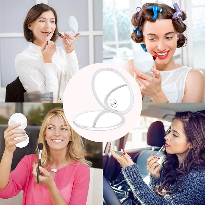 Gospire Compact Mirror, 10x Magnifying Mirror, Double-sided Makeup Mirror, Portable Mirror, Foldable, Simple Design, Adjustable Angle, Ultra Lightweight, White - NewNest Australia