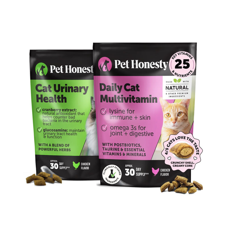 Cat Urinary & Daily Health Virtual Bundle – Urinary Tract Health Chews + Multivitamin Chews, 30 Day Supply Each