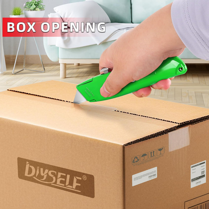 DIYSELF Utility Knife, 20 Pack Heavy Duty Box Cutter Retractable, Box Cutter Knife, Box Opener, Cardboard Cutter, Utility Knives for Garage, Home and Office, PVC Pipe Cutter (Green) Green