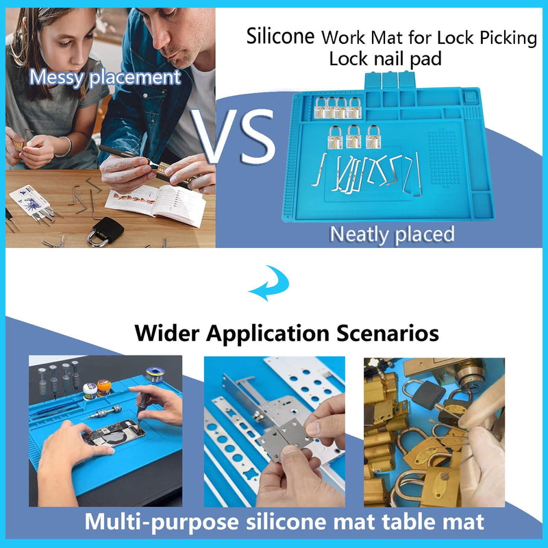 Premium Silicone Workbench Mat 17.7" x 11.8"，Lock Pinning Mat，Lock Picking Kit/Set for Beginners and Locksmith pins，Soldering Mat Heat Resistant，Electronics Repair Mat with Magnetic for Screws, Phone