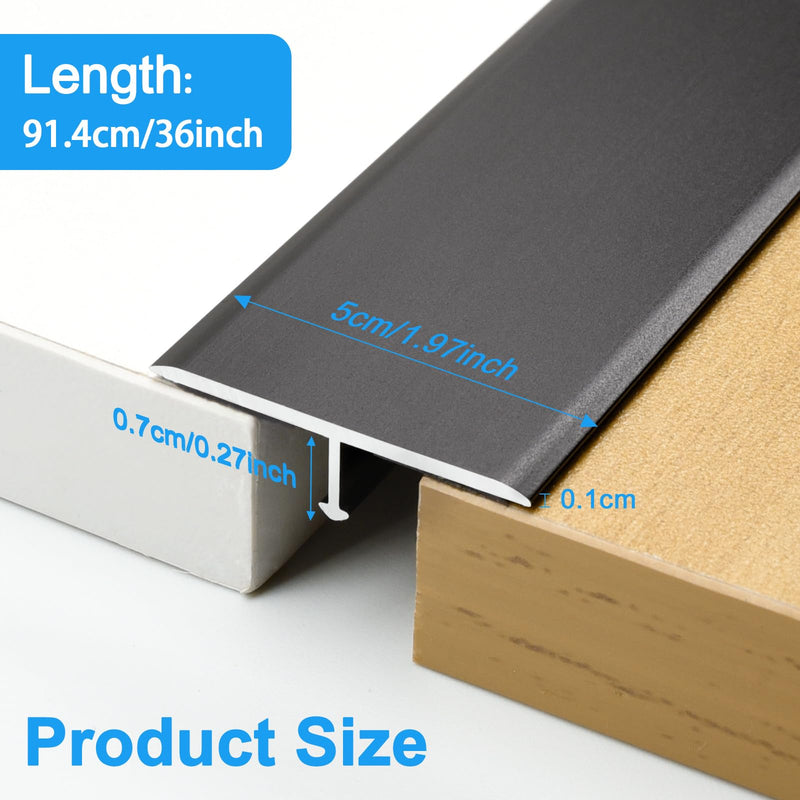 Metal Floor Transition Strips for Doorways, Self-Adhesive Aluminum T-Molding Threshold, for Joining Wood Tile Vinyl Laminate Flooring Gaps Seamless (3Pcs,36"x 2",Black) 36in x 2in x 0.37in Black