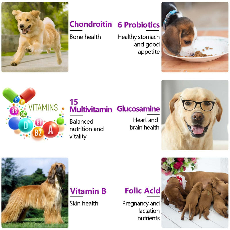 Dog Multivitamin Chewable 150 Chews, 15-in-1 Dog Vitamins and Supplements, Dog Daily Vitamins Chewable Glucosamine Probiotics for All Ages All Breeds (Duck Flavor) - PawsPlanet Australia