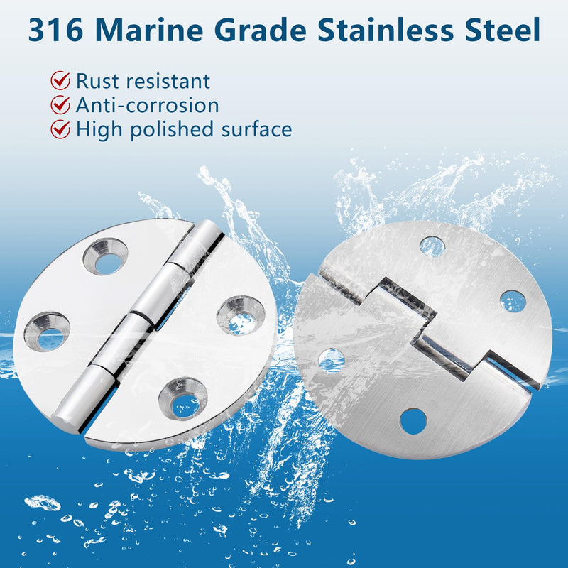 ORLANG 316 Stainless Steel Boat Hatch Hinges,2-1/2 inch (64 mm) Polished Marine Hinge,Marine Boat Hatch Heavy Duty Hinges with Screws,for Boats, Yachts, Doors, Deck,Windows, Cabinets (4 Pack) 4Pack