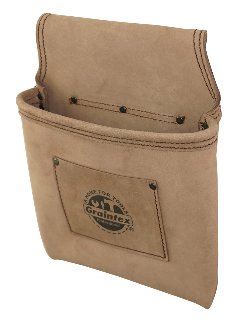 Graintex ST2009 One Pocket Nail & Tool Pouch Natural Top Grain Leather for Framers, Constructors, Electricians, Plumbers, Handyman