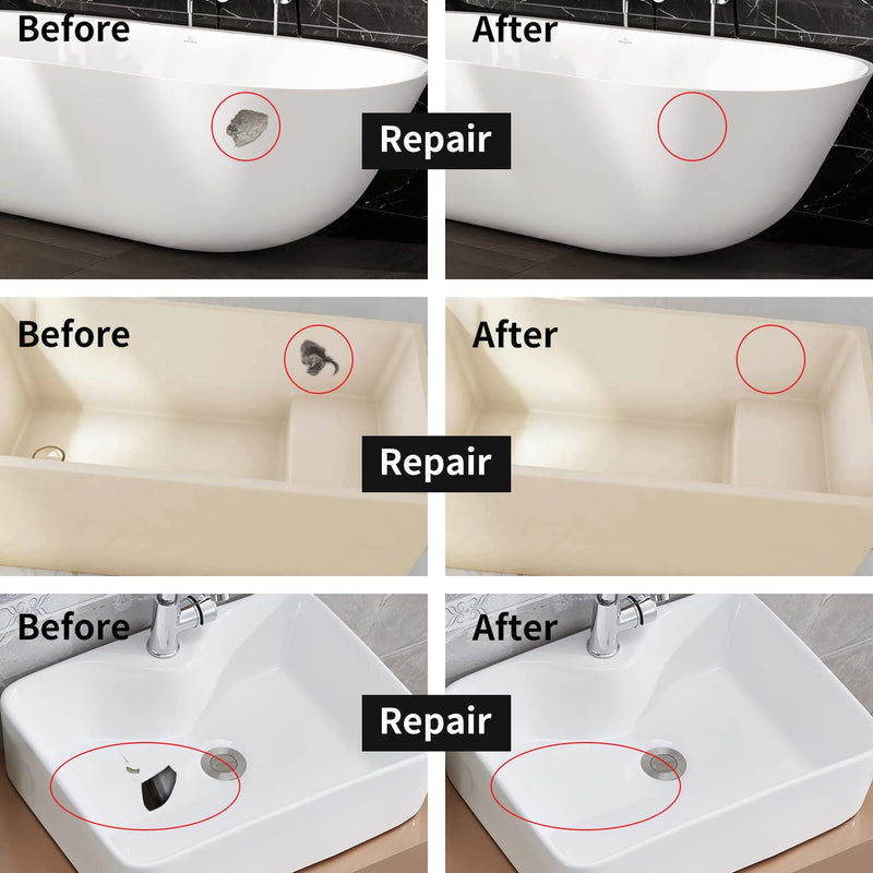 Tub and Fiberglass Shower Repair Kit (Color Match), 3.7oz Porcelain Repair Kit, Porcelain Sink and Acrylic Bathtub Repair Kit White for Cracks Chips Dents Holes Almond/Biscuit/Bone