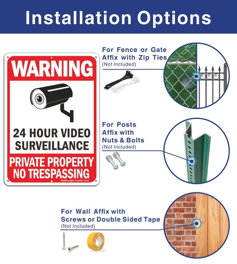 No Trespassing Signs, Private Property Sign, Warning Sign, Video Surveillance Sign, 2 Pack 10 x 7 Inches 0.40 Reflective Aluminum, UV Protected, Weather Resistant, Durable Ink, Easy to Mount Red - 2 Pack