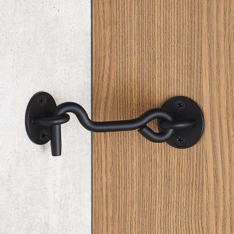 4” Privacy Hook and Eye Gate Latch Easy Lock for Barn Door, Black 1