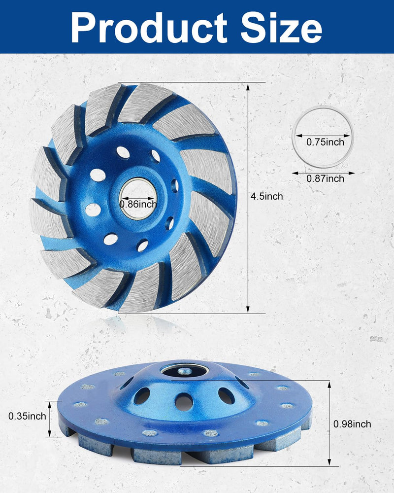 Diamond Concrete Grinding Wheel 4 1/2 inch, 12-Segment Concrete Grinding Wheel Disc for Angle Grinder Polishing and Cleaning Stone Concrete Surface, Stones, Cement, Marble Segment Turbo 1.0