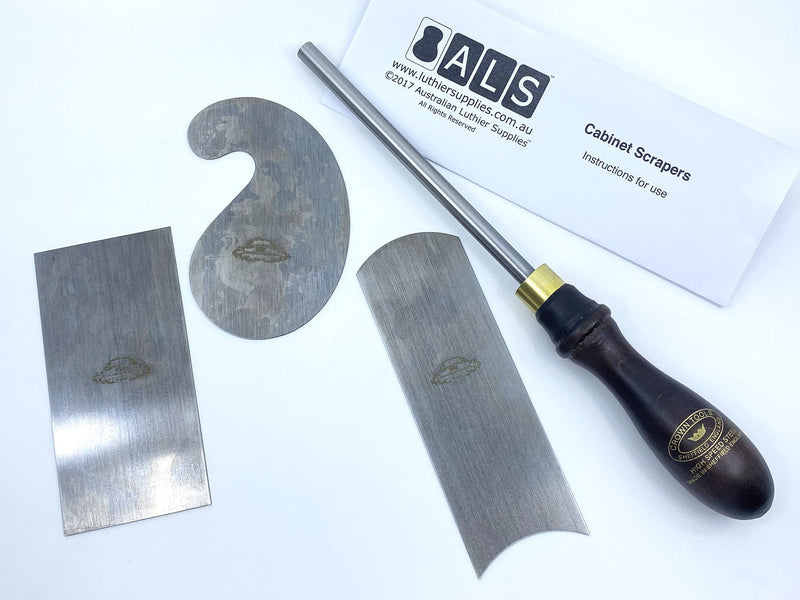 ALS Cabinet Scrapers & Burnisher Set of 4 with Instructions - for Woodwork & Guitar Making - Made in Sheffield England - Instructions by Australian Luthier Supplies