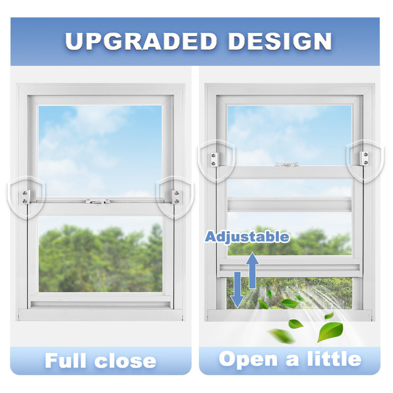 Sliding Window Locks,Window Locks for Horizontal Sliding Windows,Window Security Lock with Key,Adjustable Aluminum Easv to Install Window Stopper,Window Locks for Up and Down Windows (4 Sets Silver) 4 Set Double