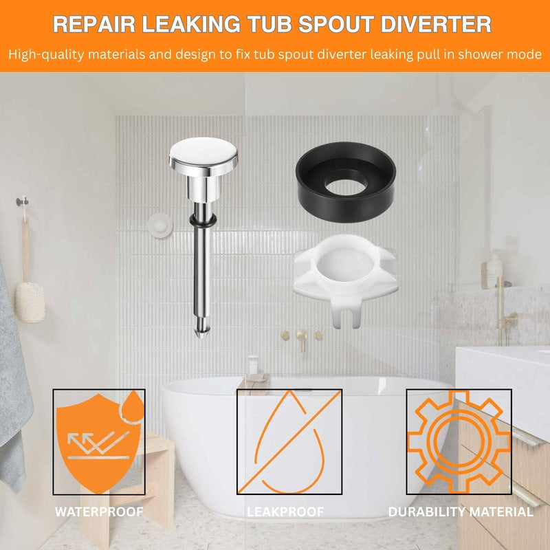 2 Set Tub Spout Diverter Repair Kit - Universal Bathroom Shower Bathtub Leaky Faucet Replacement Parts, Includes 2 Diverter Valve Stems, 2 Cup Seals and 2 Gates (Chrome, Classic Style)
