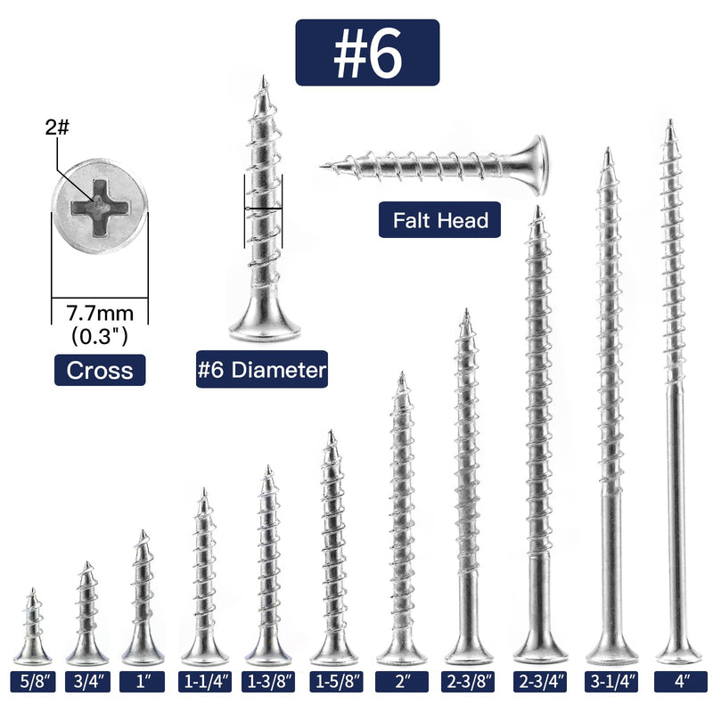 #6 x 3/4" Drywall Screws 250Pcs Carbon Steel Flat Head Fast Self Tapping Wood Screws by SG TZH 250 #6 x 3/4"