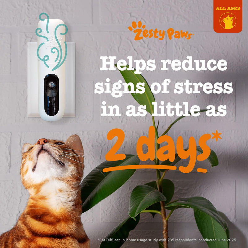 Zesty Paws 30 Day Cat Pheromones Calming Diffuser Plug-in Starter Kit - Cat Calming Diffuser for Cats with Stress, Urine Spraying, Scratching, Excessive Grooming & Aggression - Starter Kit