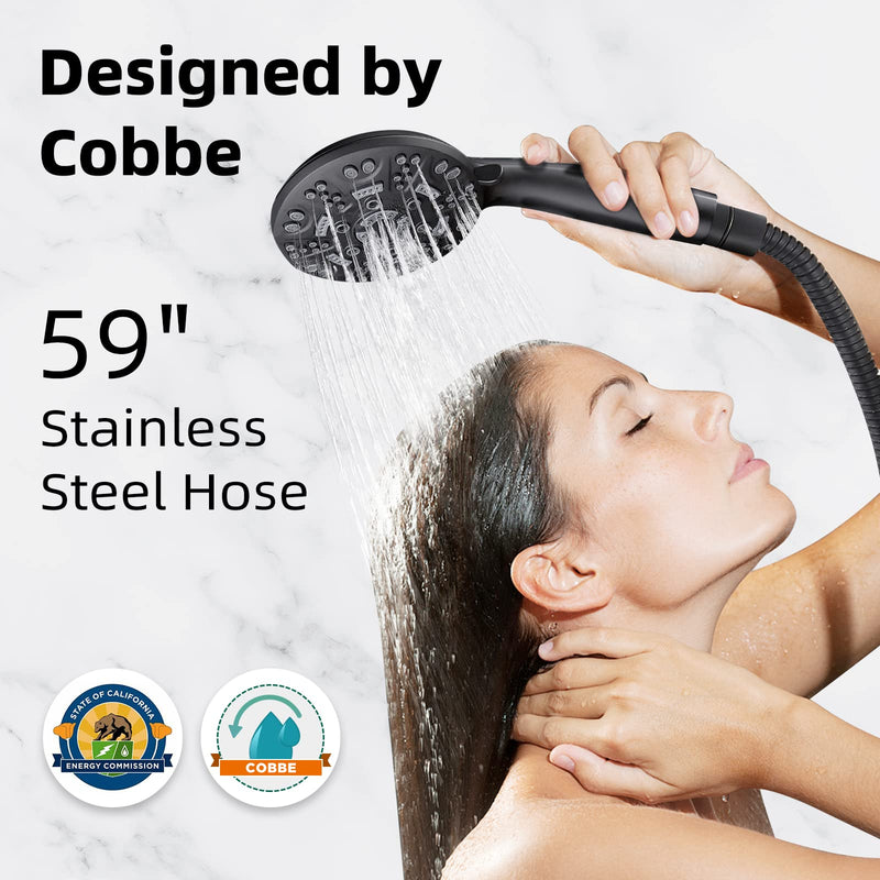 Cobbe 8 Functions Shower Head with handheld, High Pressure Shower Head Set with Hose Adjustable Bracket Rubber Washers (Matte Black) 8 Spray-Settings 1. Matte Black