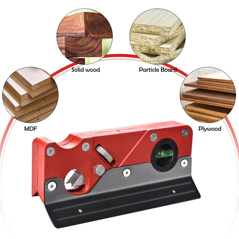 Chamfer Plane, Wood Chamfer Plane with 7 Cutter Heads, Woodworking Edge Corner Flattening Tool with Auxiliary Locator, Woodworking Hand Planer Suitable for Quick Edge Trimming of Wood (Red) Red