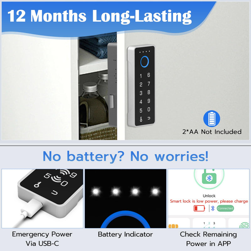 Eseesmart Smart Cabinet Lock, Magnetic Digital Electronic RFID Keyless Bluetooth Child Safety Baby Proofing Safe Drawer Locks for Adults Cupboard Closet Liquor File Dresser Desk Silver Vertical