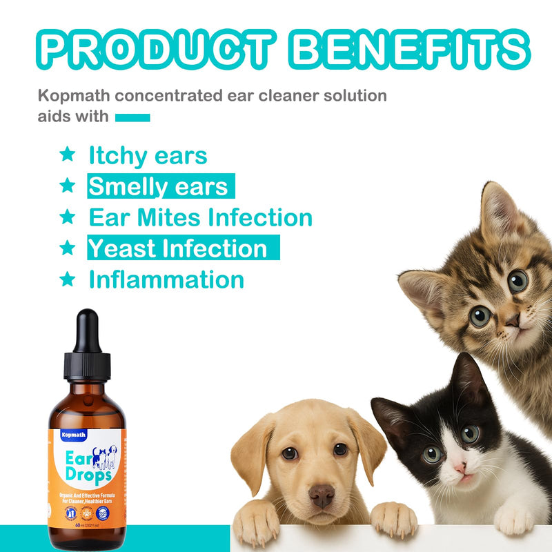 Dog Ear Drops, Dog Ear Cleaner Drops, Ear Infection Treatment for Dogs and Cats, Natural Herbal Ear Cleaning Solution for Dirty,Itchy,Smelly,Inflammed Pet Ears, 2 oz*2 with Dropper 2 fl oz*2