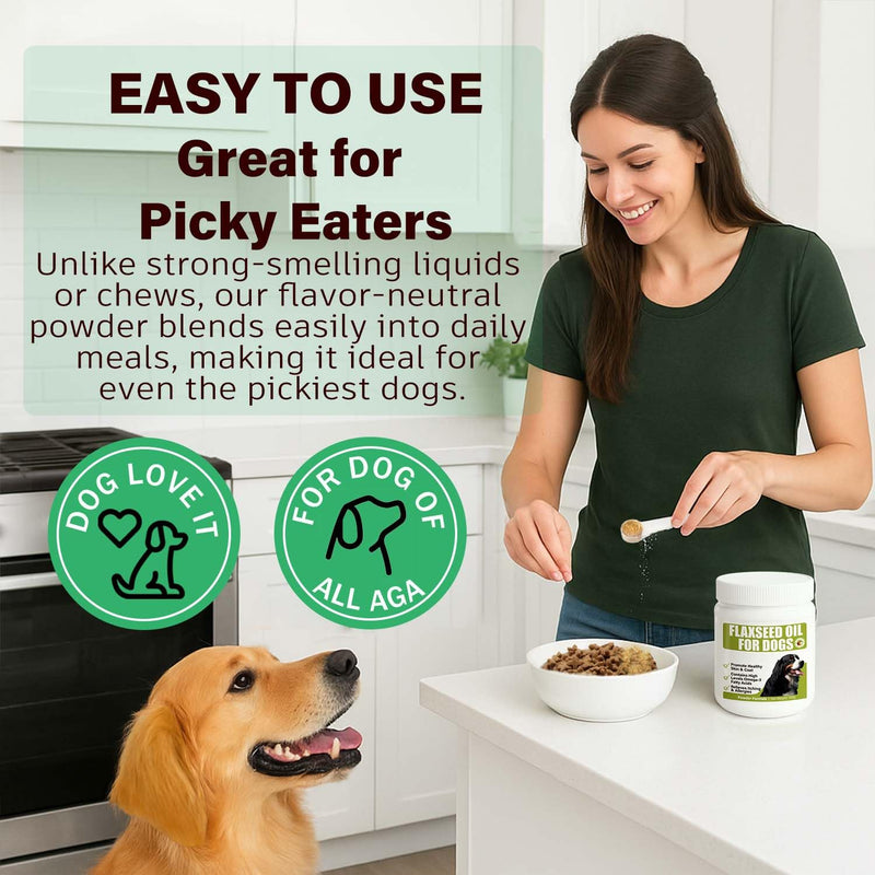 Flaxseed Oil Powder for Dogs – Skin & Coat Supplement for Itchy, Dry Skin – Natural Alternative to Fish Oil – Supports Shiny Coat, Healthy Digestion & Allergy Relief
