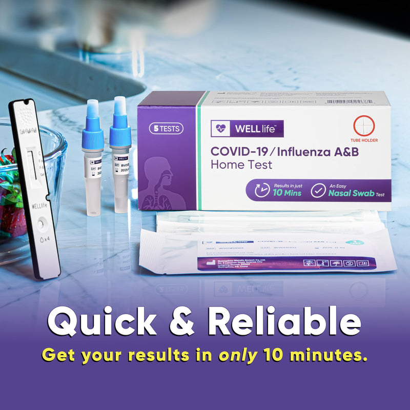 WELLlife COVID-19/Influenza A&B Home Test,Covid & Flu Combo Test for 10 Min at Home Self Testing with Non-invasive Nasal Swab, FDA EUA Authorized -[5 Tests]