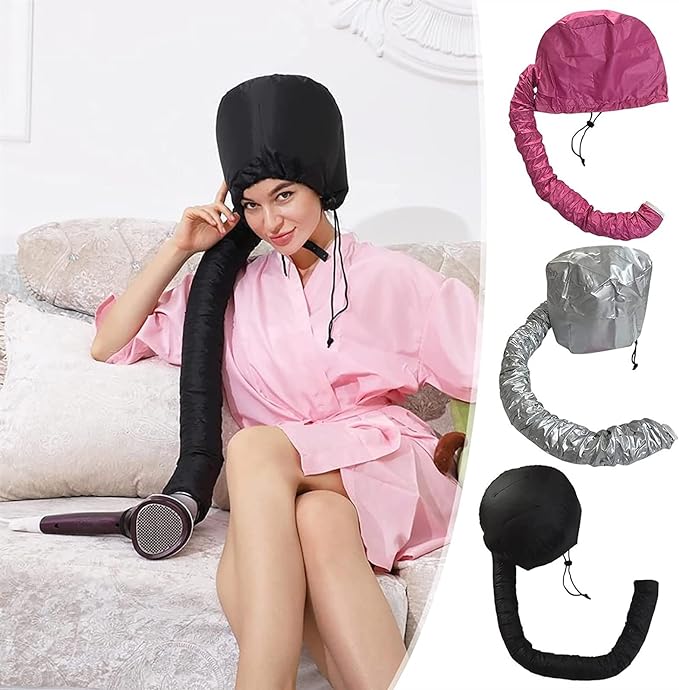 Portable Bonnet Hood Hair Dryer Attachment Blow Dryer For Women Hair Drying Cap Long Tube Soft Bonnet Diffuser Cap For Hair Dryer Curly Hair (Color: Black) - NewNest Australia