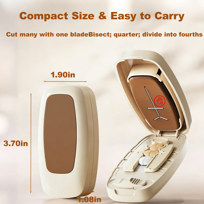 Adjustable 1/4 Pill Cutter Splitter, 1/2 & 1/3 Pill Splitter for Small and Tiny Pills, Hidden Sharp Blade & Dual Fixation Fit for Vitamins, Oval, Long Tablet