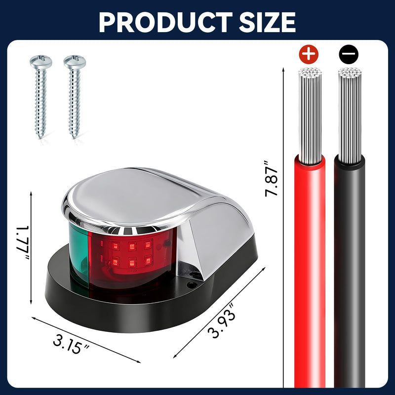 Boat Navigation Lights,Red and Green Marine LED,IP65 Water Resistant,12V - Compatible with Pontoon,Skiff, Yacht, Sailboats,Fishing Boats,Speedboat, and Small Boats(Silver 2 Pack) Silver 2 Pack