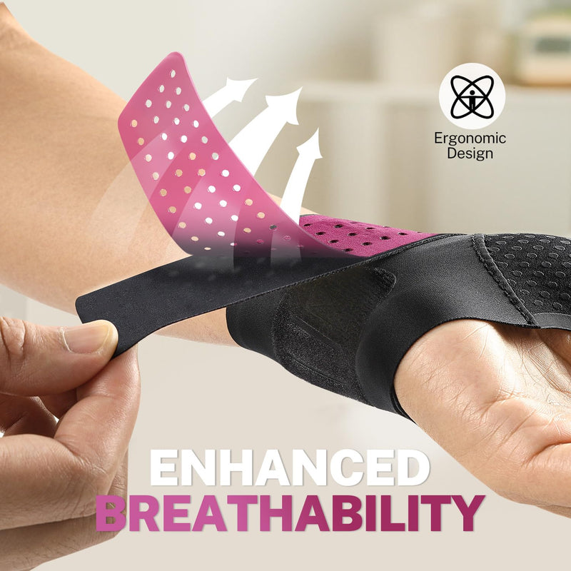 Ultra Thin Carpal Tunnel Wrist Brace with Soft Thumb Design for Left Right Hand, Compression Wrist Support for Work, Typing, Sleeping Night Support, Tendonitis, Arthritis Pain, Not for Thumb S/M Rose