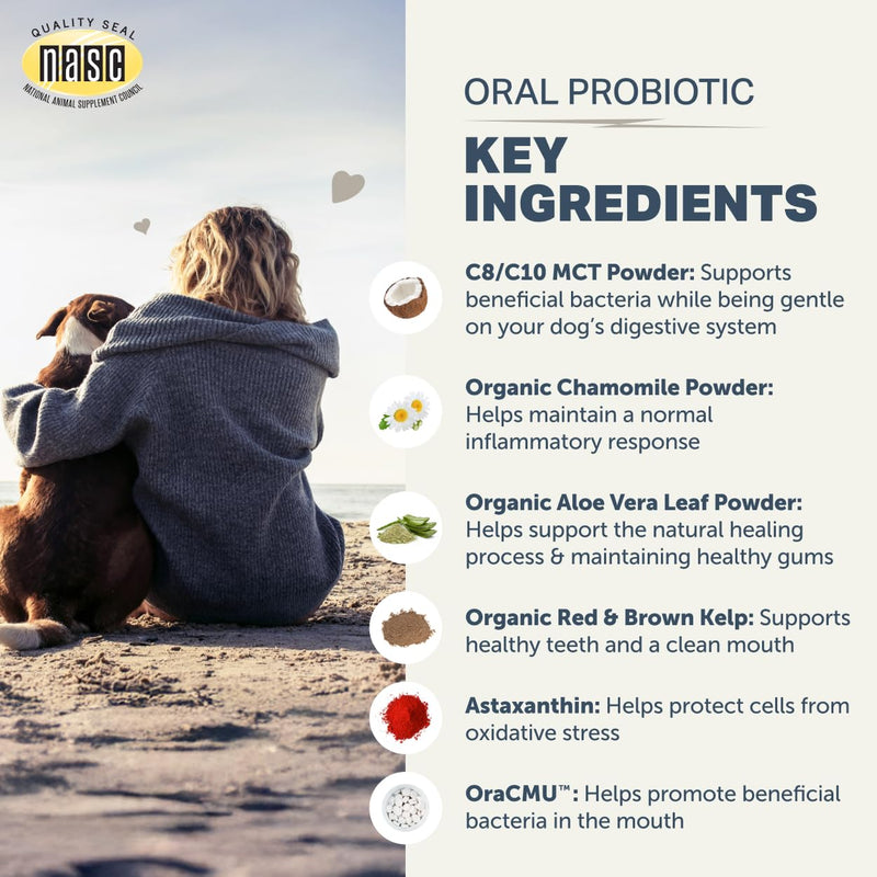FOUR LEAF ROVER Dental Powder for Dogs - Probiotic Support for Bad Breath, Plaque & Tartar - with Kelp & Weissella Cibaria - 30-Day Supply