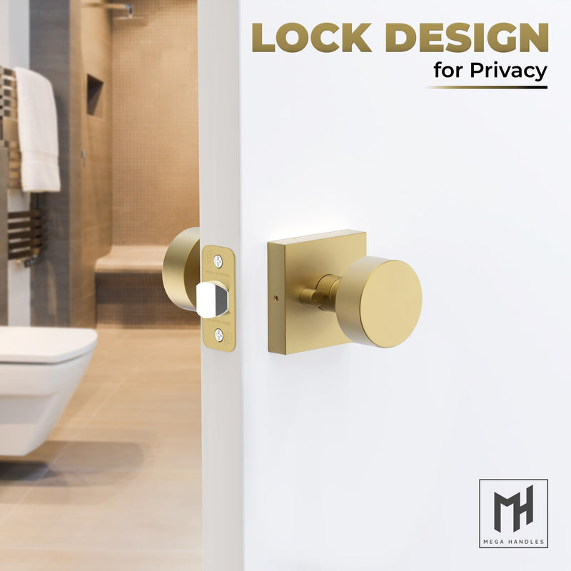Mega Handles SUANA Privacy Door Knob for Hallway, Closet and Bathroom, Reversible Heavy Duty Design Door Knobs, Fits All Standard Door Sizes Screws Included - Satin Brass (1 Pack) 1 Pack