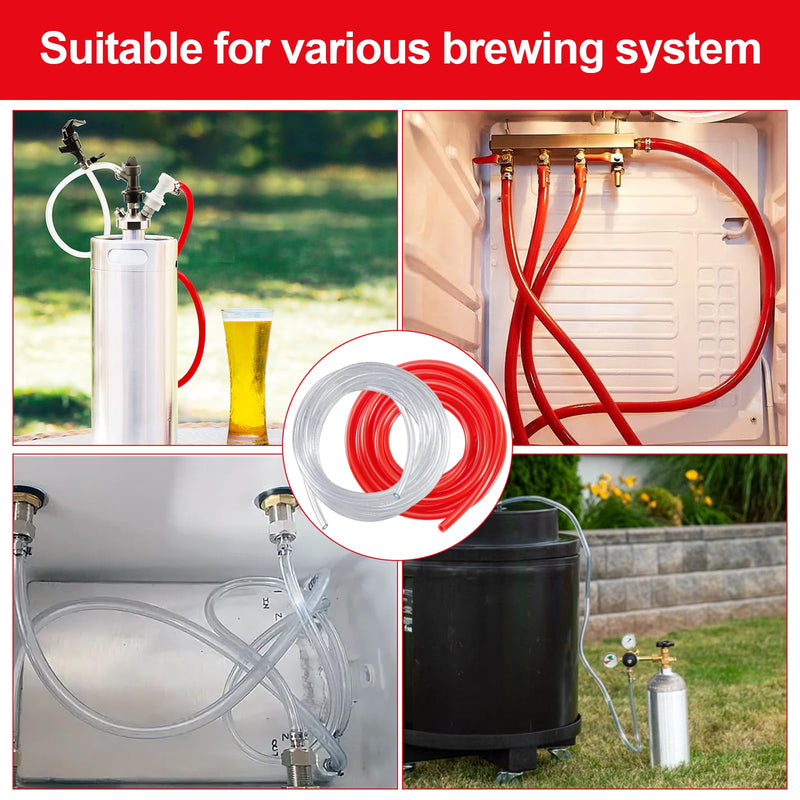 FERRODAY 5 FT 3/16" Beer Line Tubing & 5/16" CO2 Hose Beer Brewing Equipment Lines Replacement Kit, Durability Kegerator Parts Kegerator Beer Lines, Kegerator Accessories Beer Hose with 12 Hose Clamps