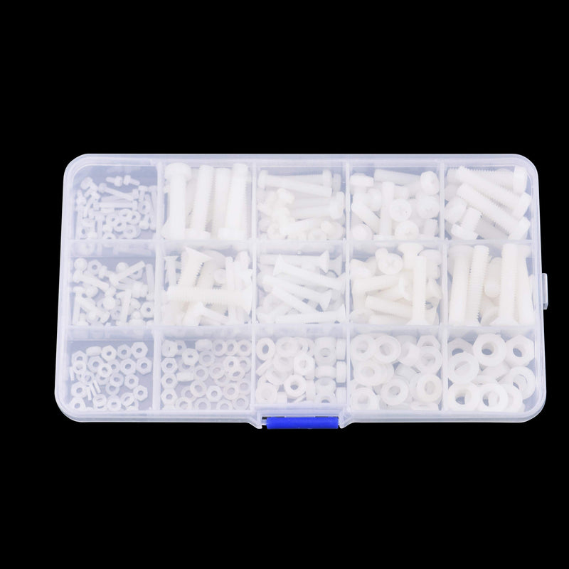 M2 M2.5 M3 M4 M5 M6 Nylon Screws Nuts Washers Assortment Kit with Screw Storage Box(420PCS)