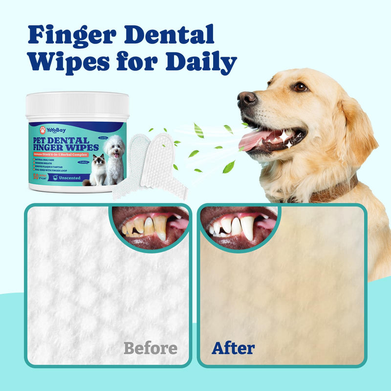 Dog Teeth Cleaning Wipes, Pet Finger Dental Wipes for Dogs & Cats, Dual-Sided, 6-in-1 Herbal Formula, Remove Plaque & Tartar, Freshen Breath, No-Rinse Toothbrush Wipes – 50 PCS x 2, Unflavored