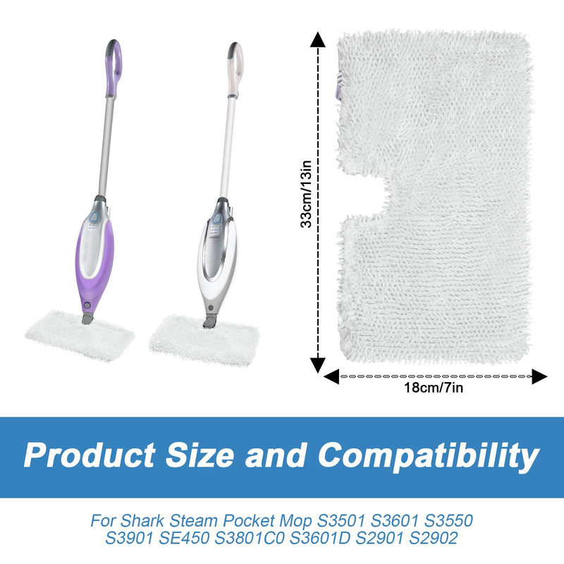 3 Pack Steam Pocket Mop Replacement Pads for Shark S3501 S3601 S3550 S3901 S3801 S2901 S2902 S3501S S3601C SE450 S3901D S3455K,Microfiber Steam Mop Pad Replacement,Reusable Mop Pads for Floor Cleaning White
